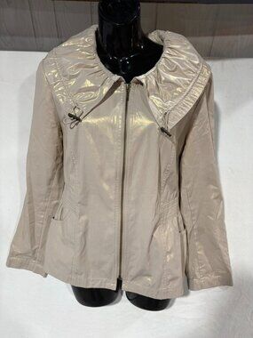 ✨ Tribella Champagne Gold Metallic Full-Zip Shimmer Ruffle Jacket Size 12 ✨